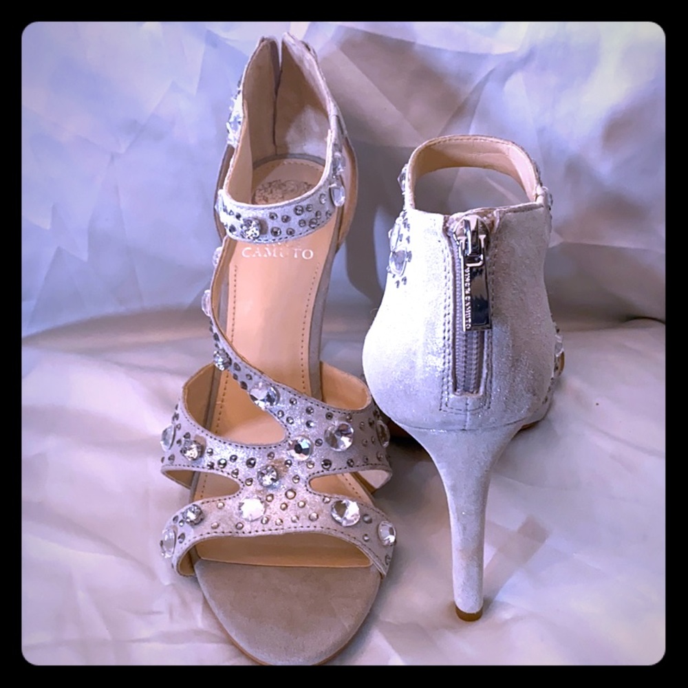 Silver/ Rhinestone embellished 4 inch heels